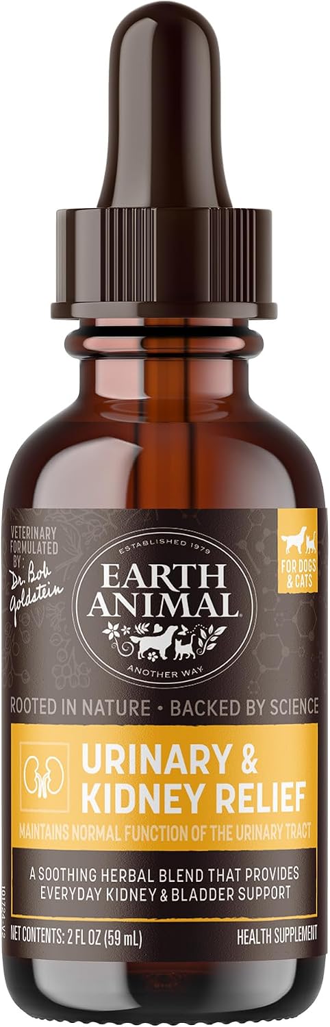 Earth Animal Apothecary - Urinary & Kidney Relief for Dogs & Cats - 2 fl oz | Herbal Remedies Liquid Supplement Blend - Uva Ursi, Couch Grass, Gravel Root, Yarrow, Cleavers, Marshmallow Root, Cornsilk