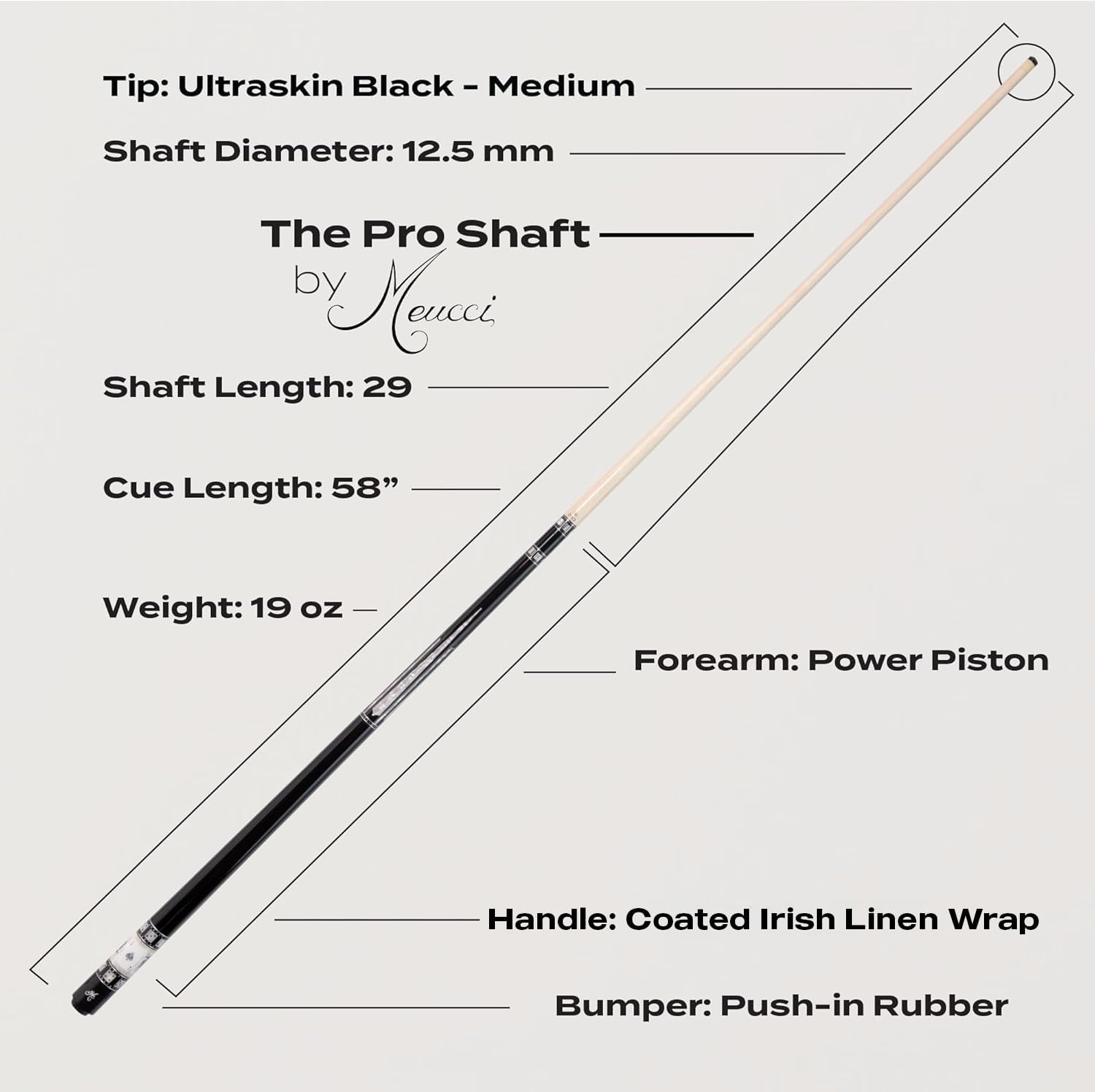 Meucci Pool Cues - BMC Casino 10 - Professional Billiard Pool Stick with Card and Ivory Dice Sleeve, Ebony Color Wrap, Power Piston Forearm