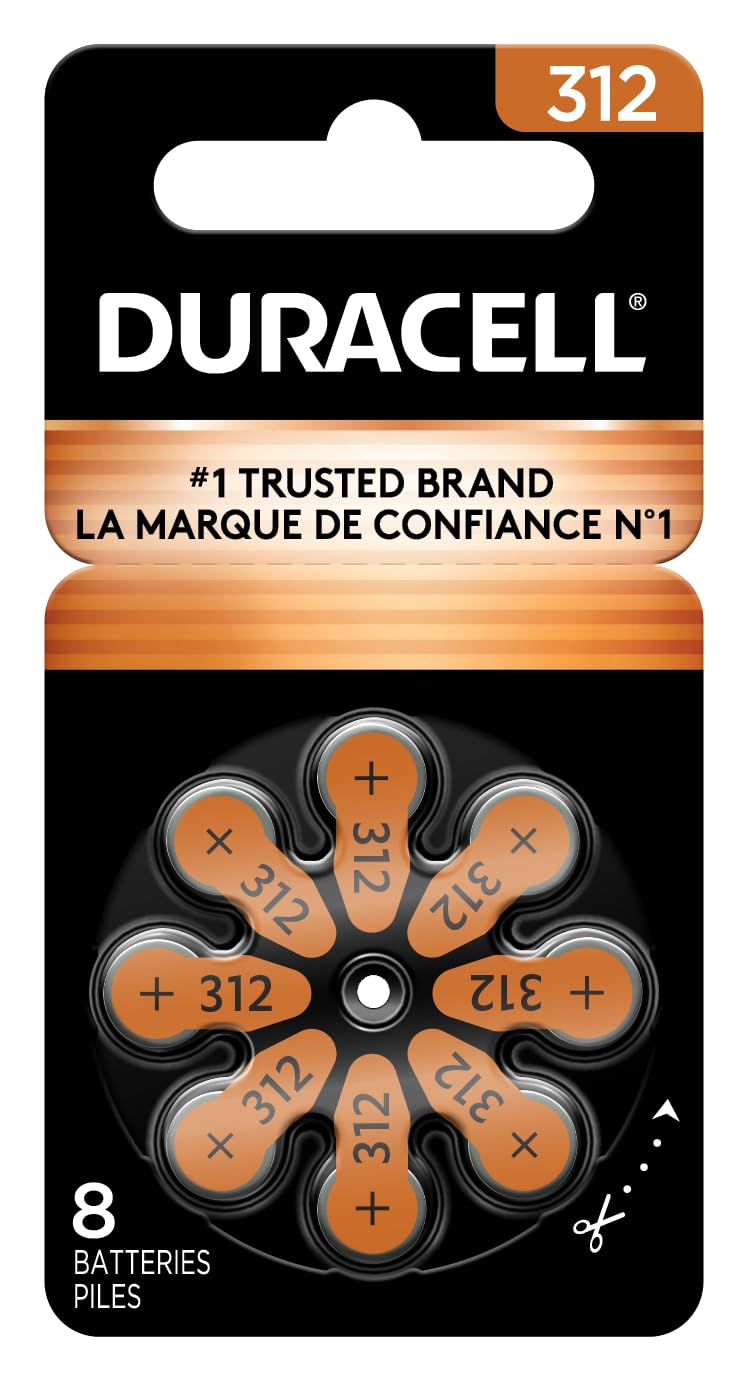 Duracell Hearing Aid Batteries Size 312, Brown, 16 Count (Pack of 1), Long-lasting Power, Extra-long EasyTab Install
