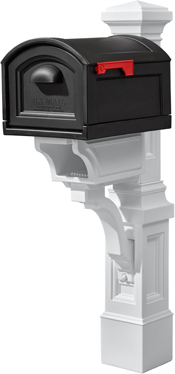 Step2 Atherton Mail Post, Mailbox Not Included, Weather Resistant, Large Outdoor Mailbox Post, Made of Durable Plastic, Easy to Install, Classic White
