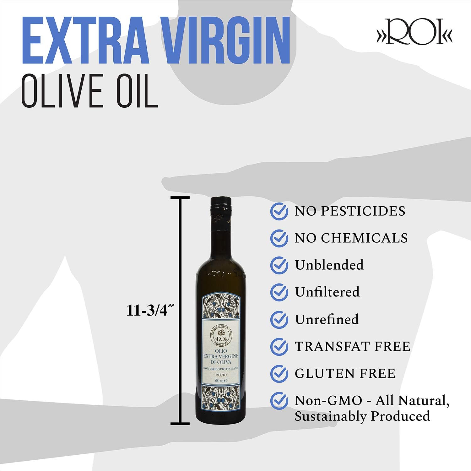 ROI Premium Ligurian Italian Extra Virgin Olive Oil First Cold Pressed - Gourmet Mosto Olive Oil Imported from Italy, High in Polyphenols, 17 fl oz (500 ml)
