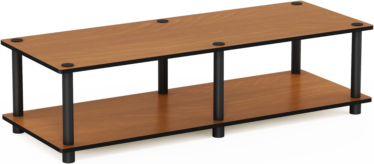 Furinno Turn-N-Tube TV Riser Stand, 2-Tier Small Elevated No Tools TV Stand, TV Console for TV up to 32 inch, 15.8 x 23.8 x 11, for Living Room, Bedroom, French Oak/Black