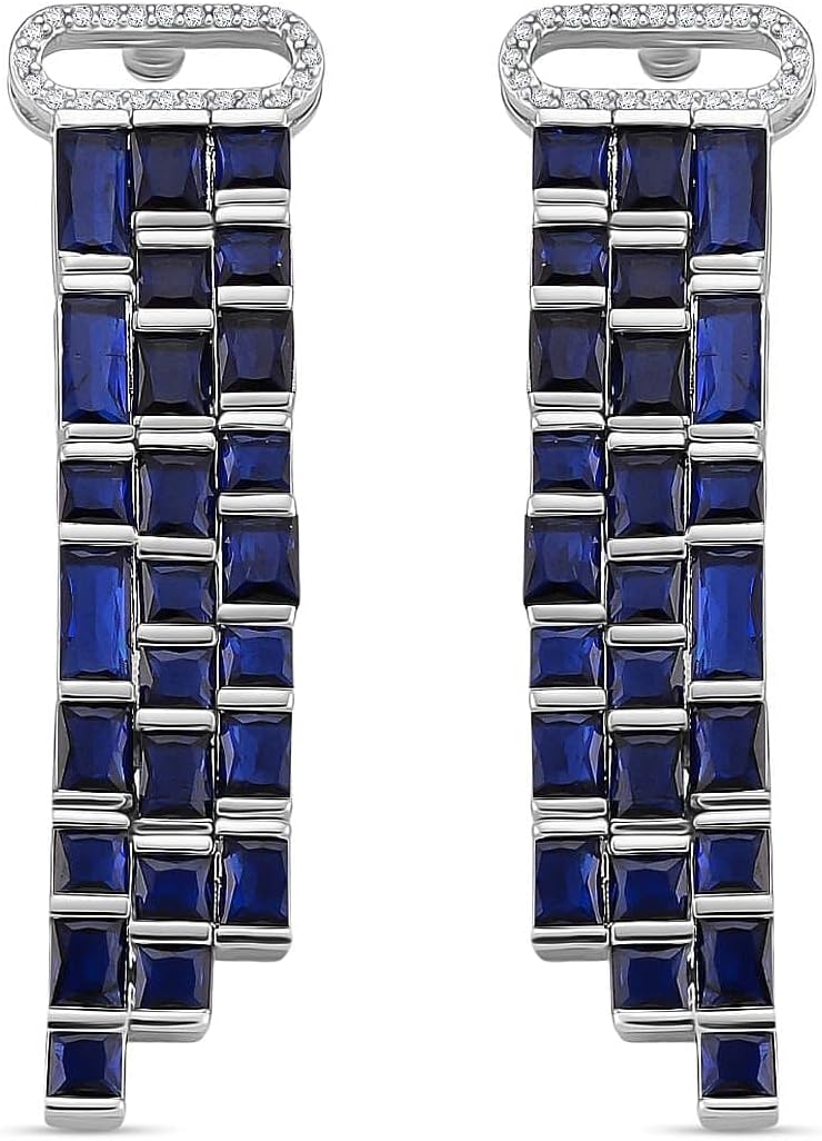 Blue Glass and Cubic Zirconia Earrings in Silvertone