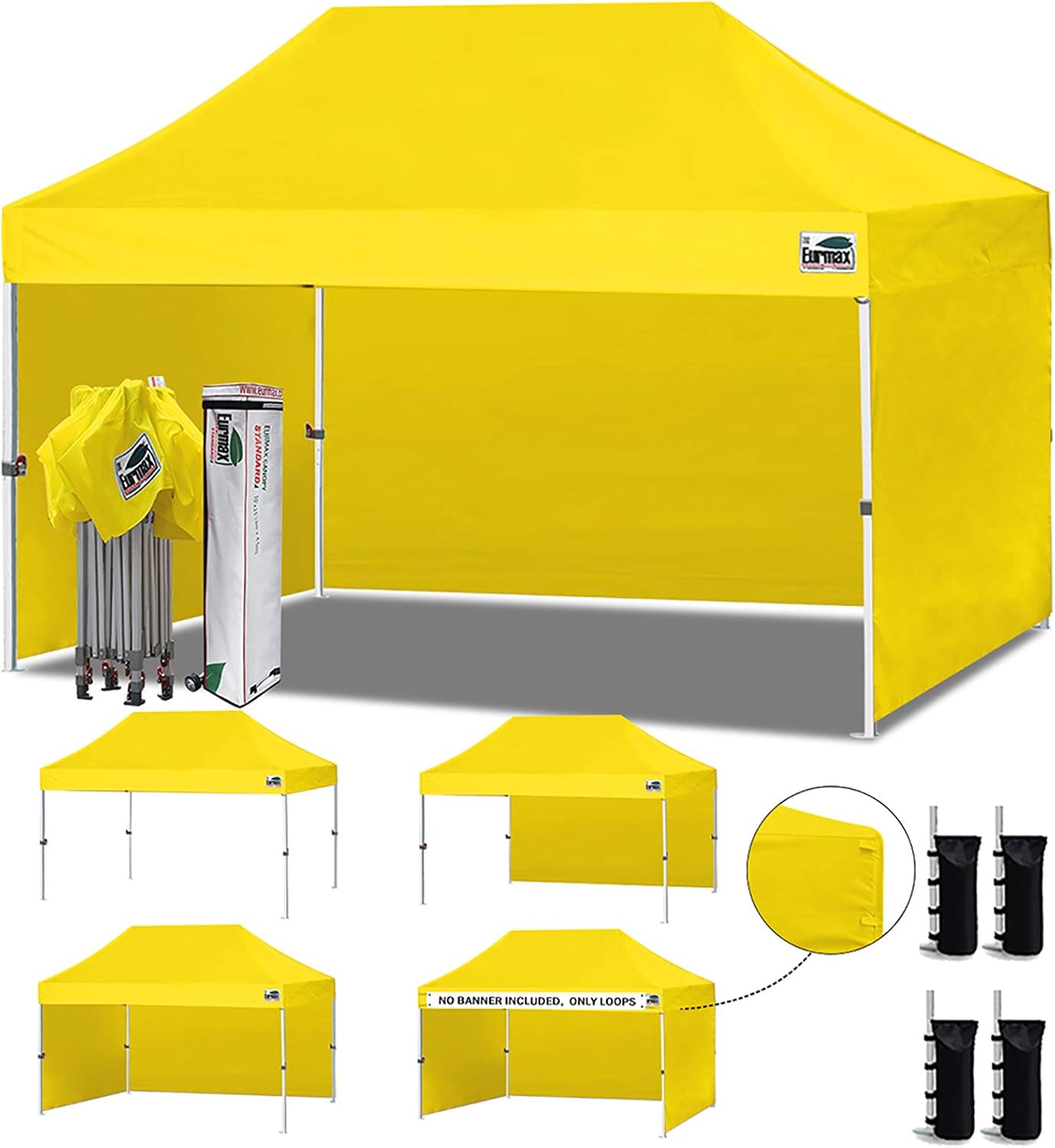 Eurmax USA 10x10 Pop Up Canopy Tent,Commercial Tent with Patented No-Tip Rolling Bag,4 Zippered Removable Walls,UV & Water Resistant Canopy Top,Heavy Duty Outdoor Gazebo,Instant Shelter(White)