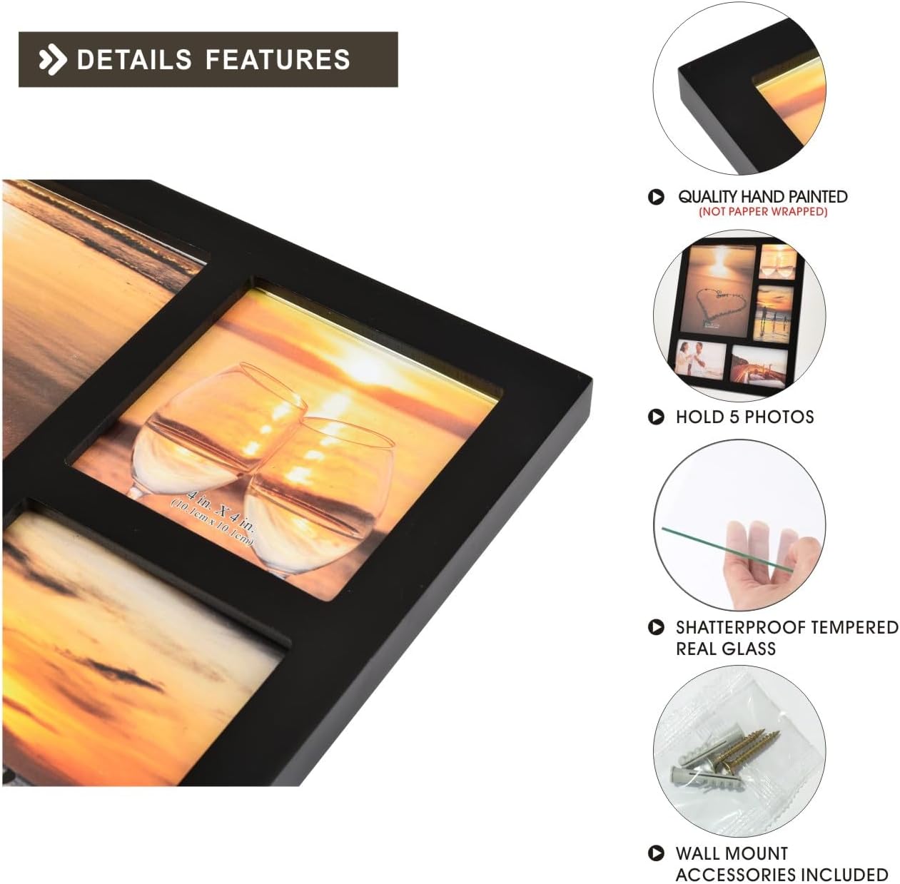 4x6 5-Opening Collage Picture Frame Black Wood