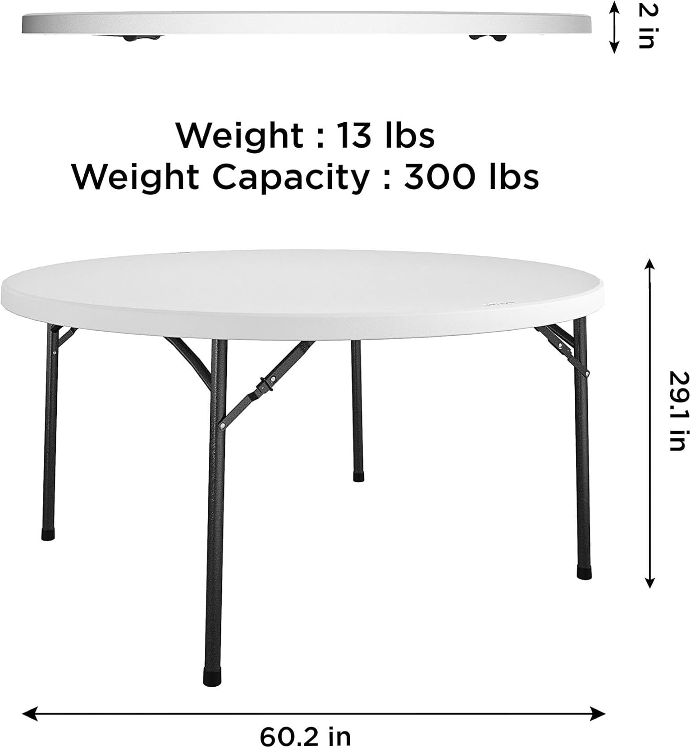 Cosco 6ft Fold-in-Half Blow Molded Folding Table, Indoor/Outdoor, Comfort Handle, Lightweight Plastic Construction - White