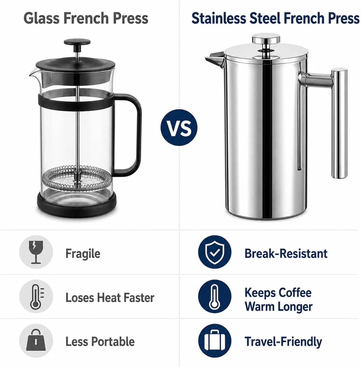Black French Press Stainless Steel 34oz