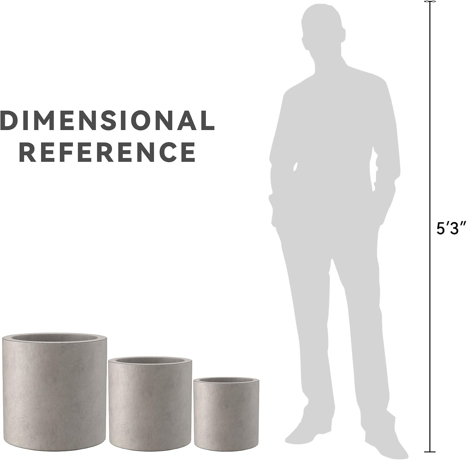 Kante Large Round Cylinder Charcoal Concrete Planter 15.8" Tall, Outdoor