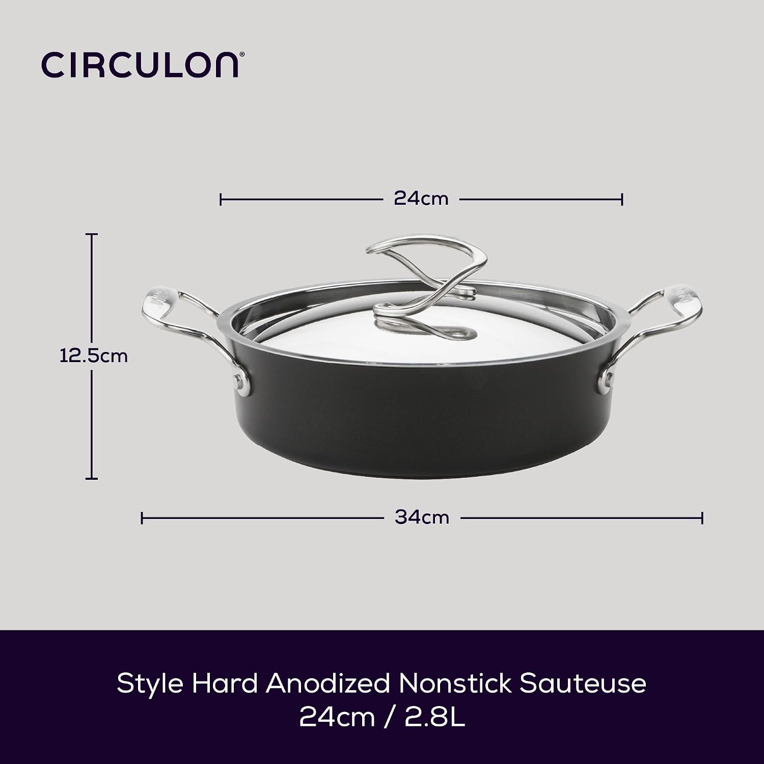 Circulon Style Hard Anodised Sauteuse, 24cm/2.8L
