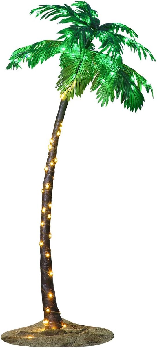 Lightshare 7 Feet Palm Tree 152LED Lights Artificial Fake Tree Decoration for Tiki Bar Outside Patio Porch Pool Christmas Nativity