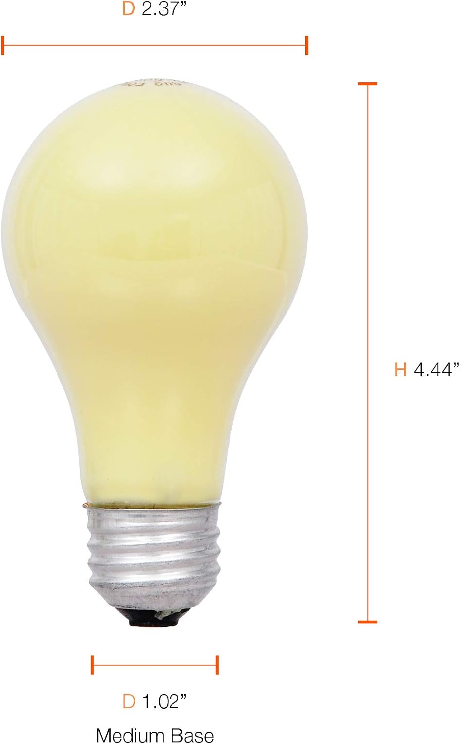Sylvania A19 Incandescent, 100W Yellow Bug Light, 120V, 2 Pack