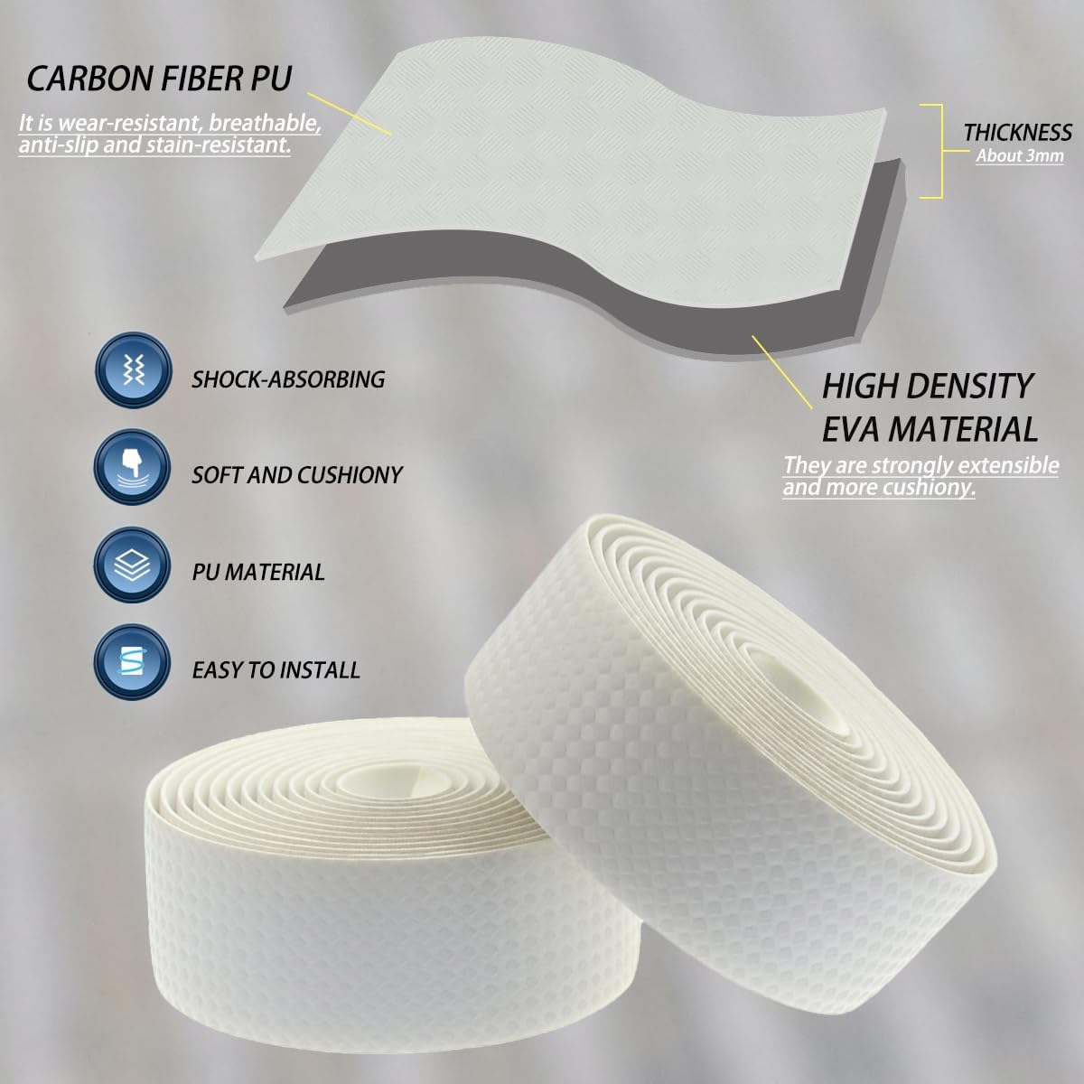 KINGOU Carbon Fiber PU Leather Road Bike Handlebar Tape Bar Tapes - 2PCS Per Set