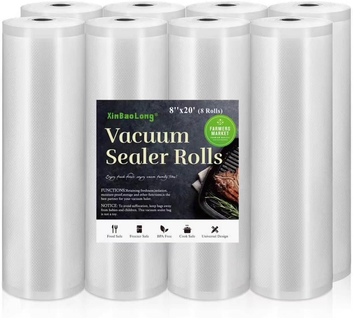 Kitchen Essentials, Vacuum Sealer Bags Rolls, 8in x 20ft, 2 Pack