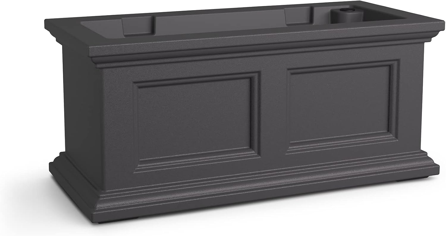 Mayne Fairfield 48in Self-Watering Rectangular Window Box Planter, Black | Self-watering, All season, Fade resistant, Mounting brackets included, Built-in overflow, 15-year warranty