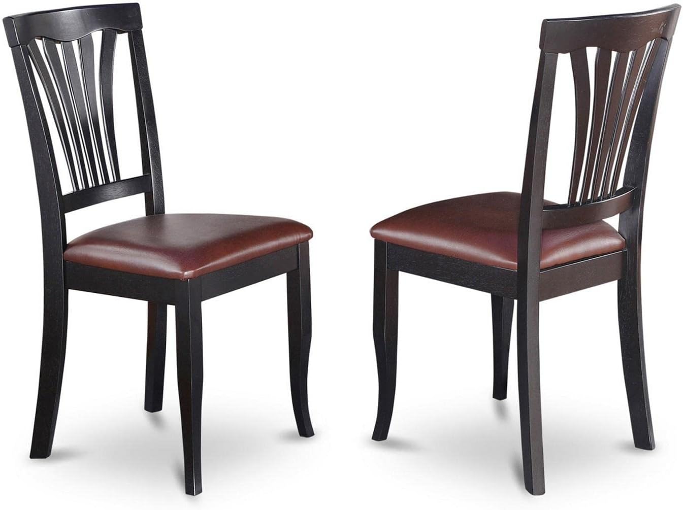 East West Furniture AVC-SBR-LC Avon Dining Chairs - Faux Leather Upholstered Wood Chairs, Set of 2, Saddle Brown