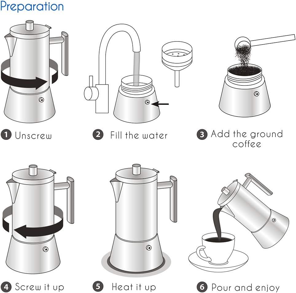 Easyworkz Diego Stovetop Espresso Maker Stainless Steel Italian Coffee Machine Maker 6Cup 10 oz Moka Pot Induction Espresso Pot