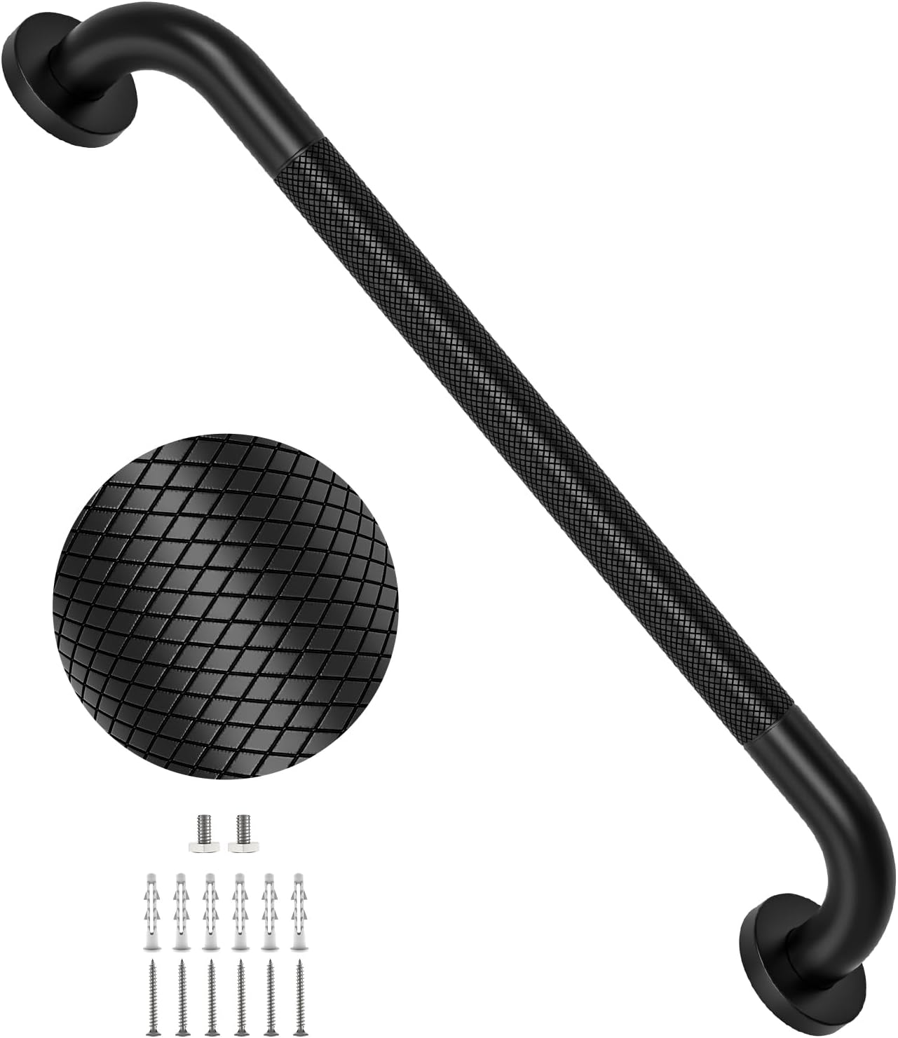 40 Inch Brushed Nickel Shower Grab Bar Anti-Slip Knurled Grip,Safety Handle | YuanDe 1.25" Diameter Stainless Steel Bathroom Grab Bars, Handicap Injury Elderly Senior Assist Support Shower Handle-2Packs