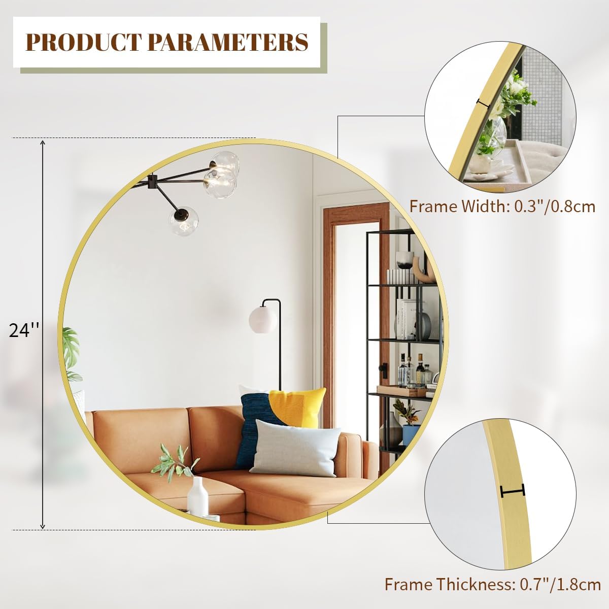 BEAUTYPEAK 24 Inch Round Mirror, Metal Frame Circle Mirror, White