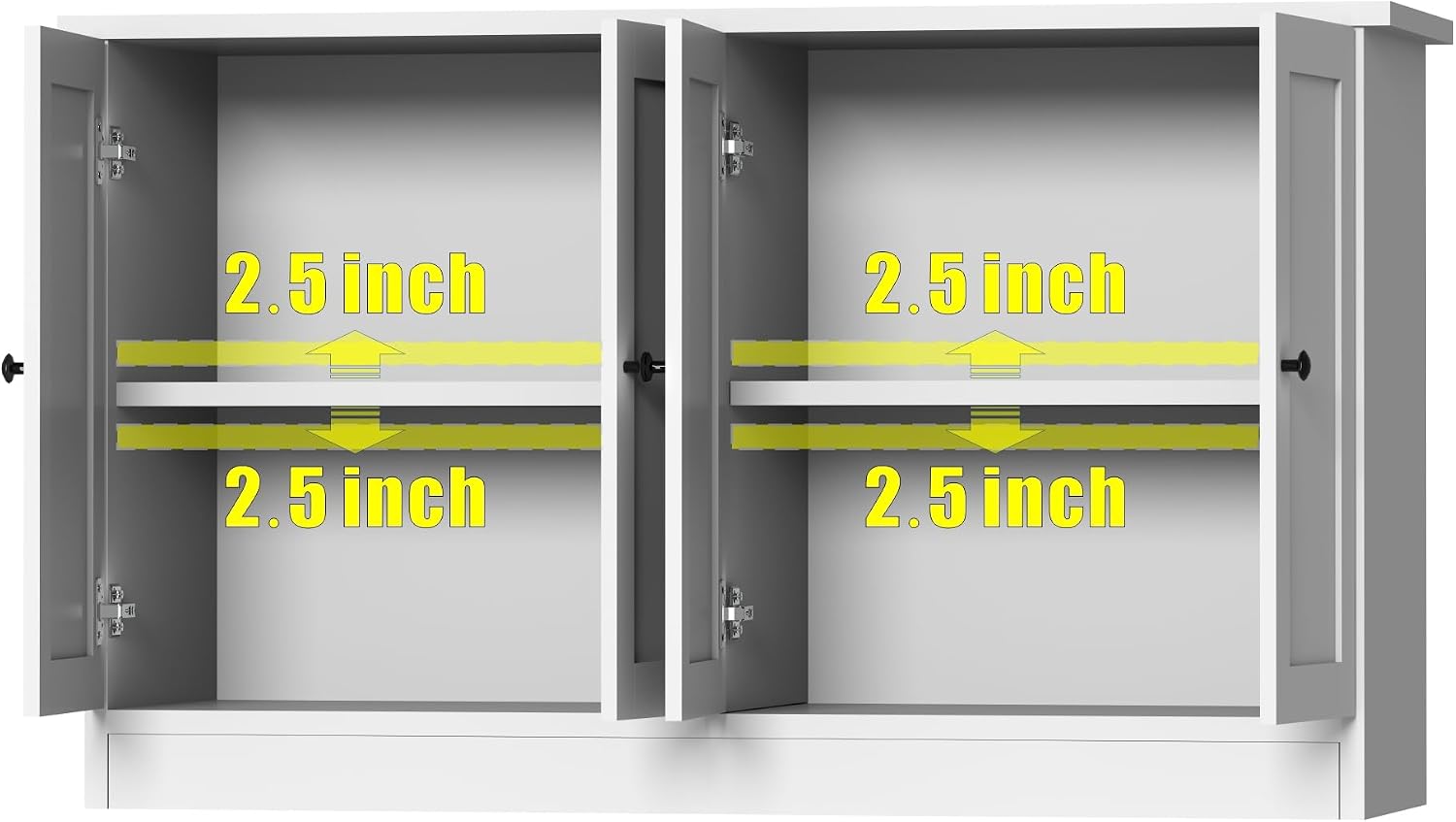 holzart White Buffet Cabinet with Storage, 49" Modern Kitchen Sideboard with 4 Doors & Adjustable Shelves, Wood Coffee Bar Cabinet Console Table for Dining Room, Living Room, Entryway