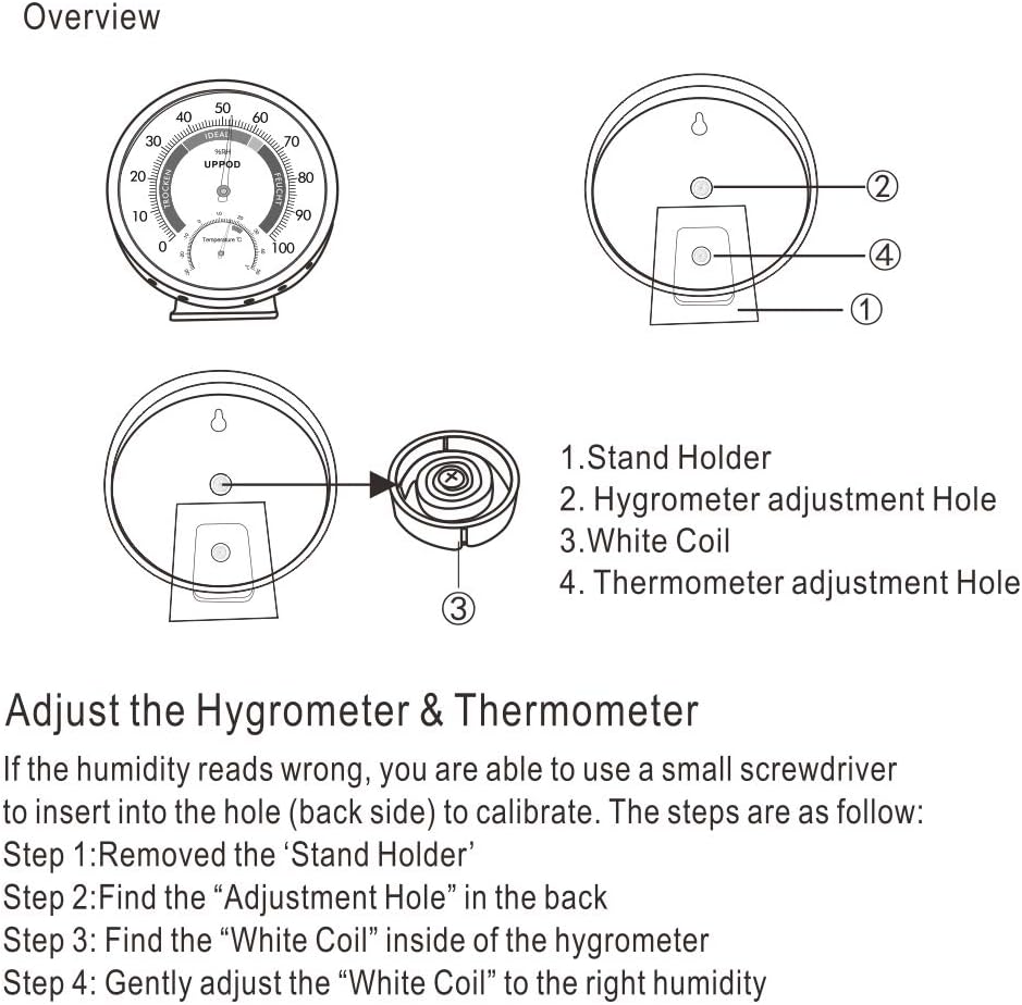 5" Indoor Outdoor Hygrometer/Thermometer, Humidity Gauge Indicator Temperature Humidity Monitor, Analog Hygrometer Humidor (English Version)