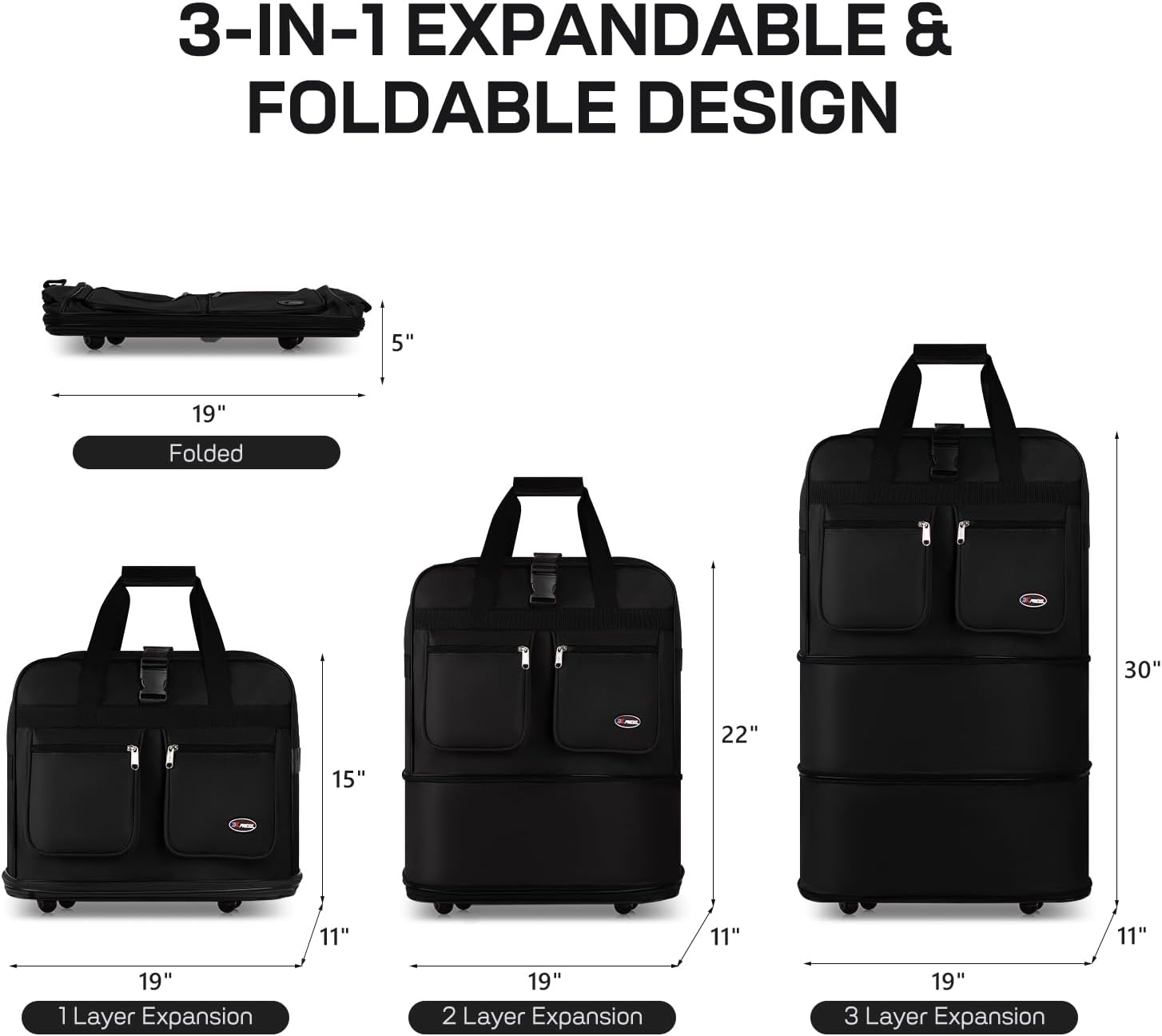40'' Expandable Rolling Duffel Bag Suitcases w/Wheels,Foldable Luggage Bag
