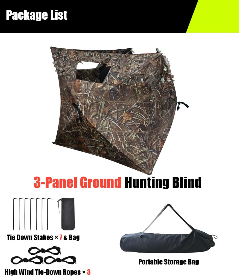 THUNDERBAY Pop Up 3 Sided Ground Blind for Deer Duck Turkey Hunting, Portable Quick Setup Lightweight 3 Panels Deer Hunting Blind
