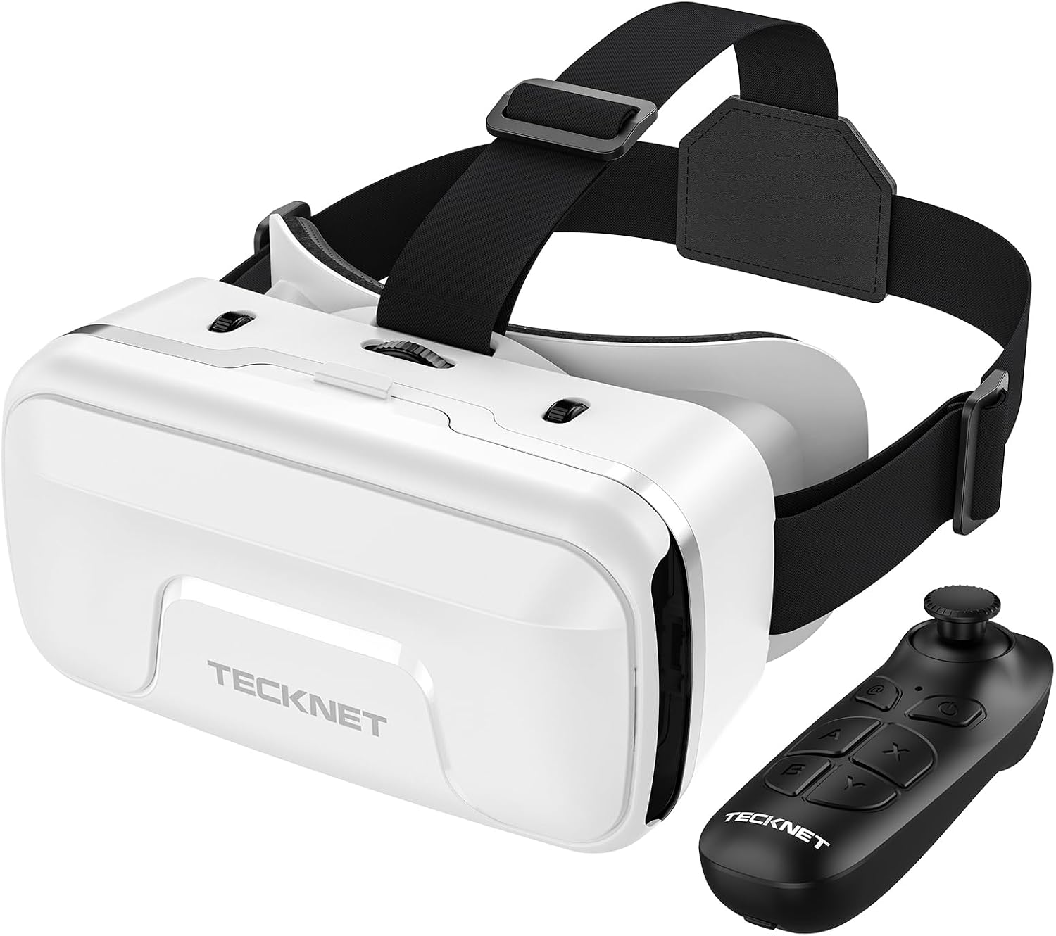 TECKNET VR Headset for Phone with Bluetooth Controller, 4.7-7.2" VR Headsets with HD 110°FOV Anti-Blue Light Lenses & Adjustable Gears, 3D VR Headset for Kids Compatible iPhone Samsung Android