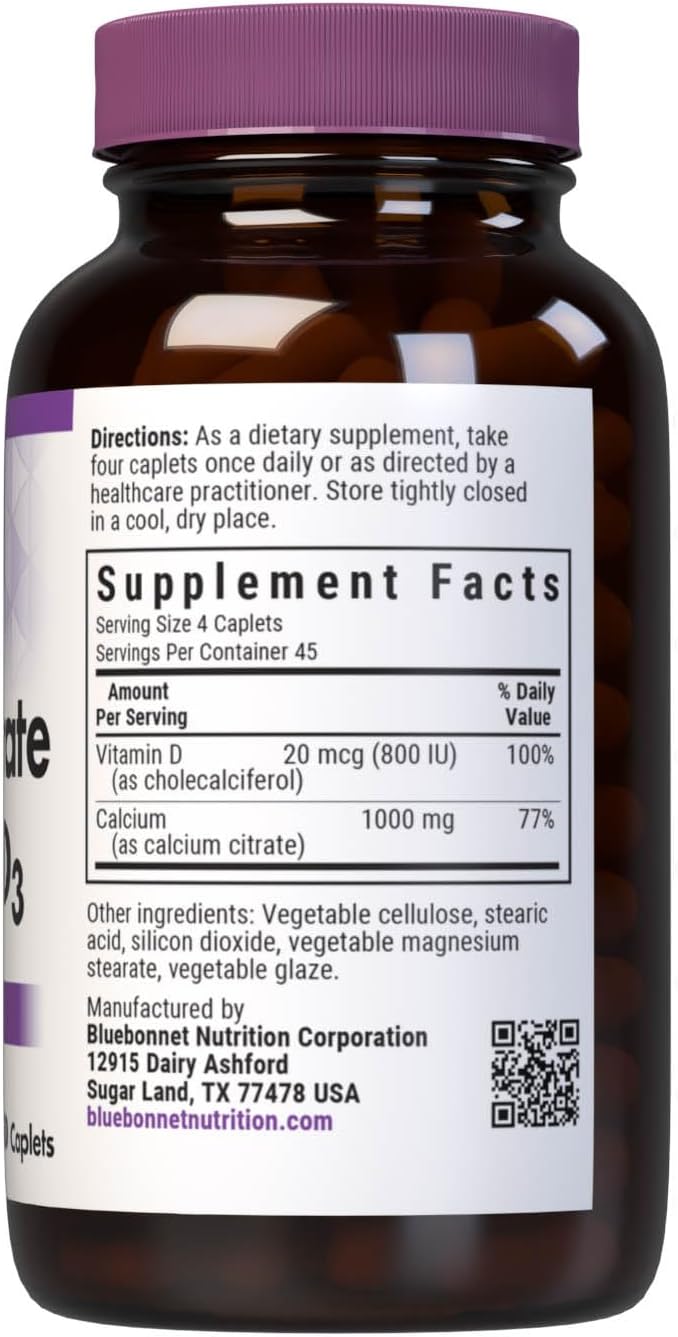 Bluebonnet Calcium Citrate with Vitamin D3 - Daily Bone Health & Strength Plus Immune Support* 1000mg Calcium Supplement for Women & Men - Non-GMO