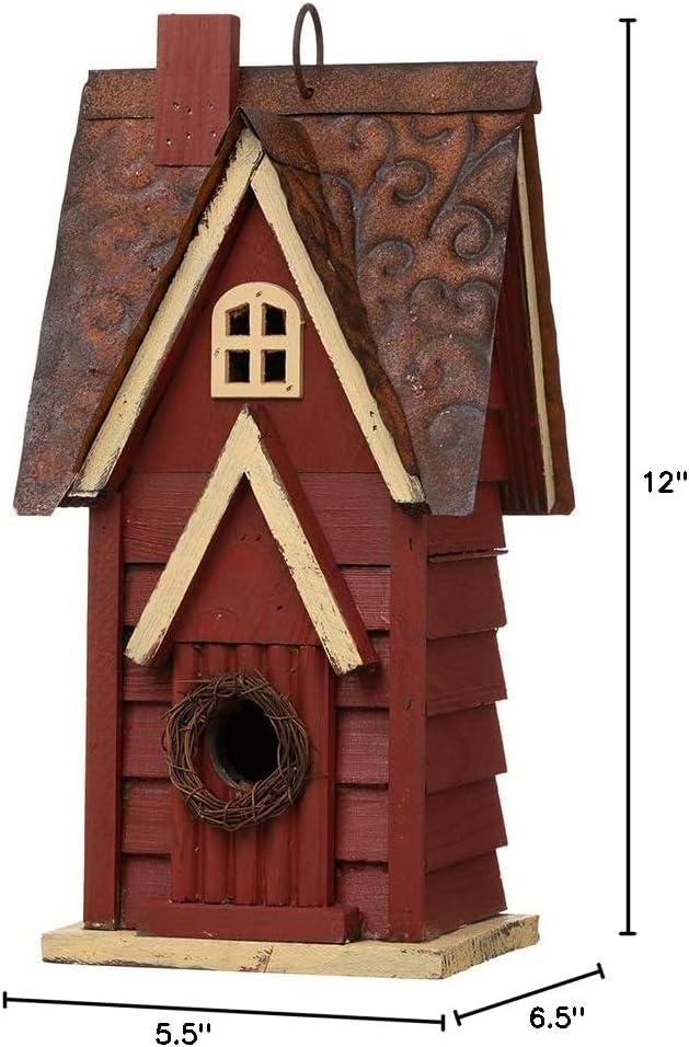 Glitzhome 12" H Green Hanging Distressed Solid Wood Garden Bird House Decorative Birdhouse