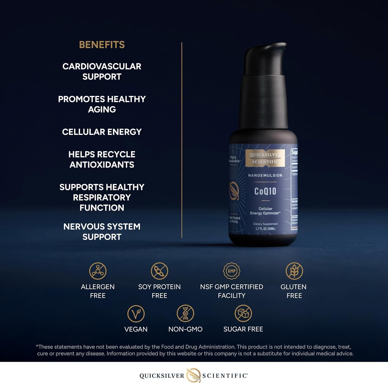 Quicksilver Scientific CoQ10 Nanoemulsion, 1.7oz / 50ml | Liposomal Coenzyme Q10 Cardiovascular Support and Cellular Energy Supplement