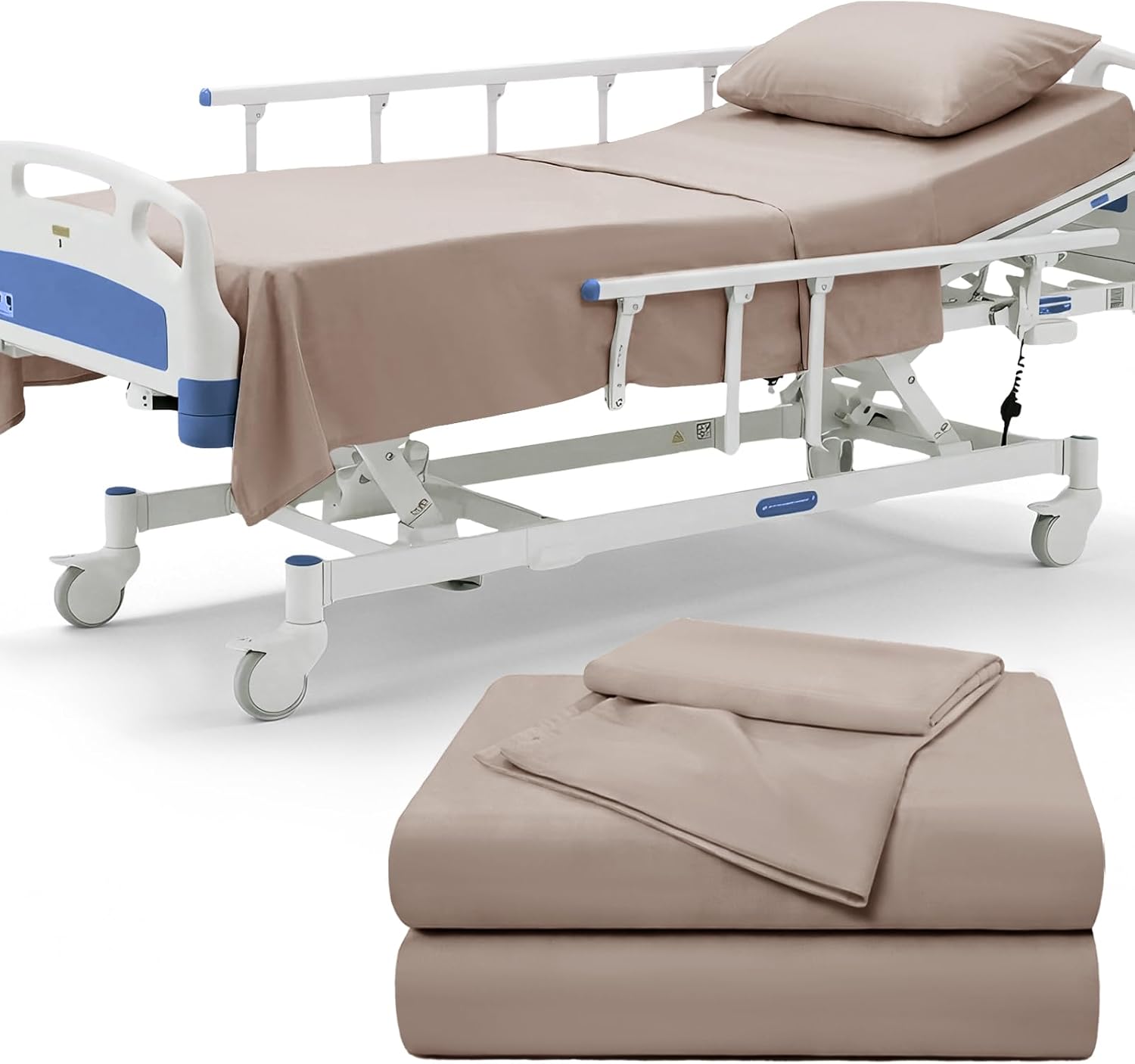 P Pothuiny 6 Piece Hospital Bed Sheet Set, White Brushed Microfiber | Soft Bed Sheets for Home/ Nursing/ Hospital Care Bed , 2 Deep Pocket Fitted Sheet 36"x80"+12", 2 Flat Sheet, 2 Pillowcases