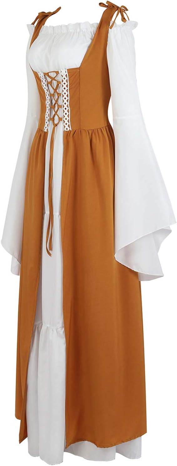 Kranchungel Renaissance Costume Women Dress: Flowy Long Sleeve Medieval Dress for Renaissance Faires & Medieval Festival