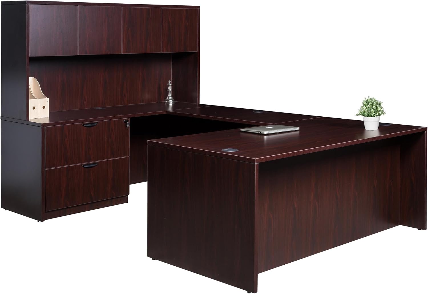 Boss Office Products Holland Executive U-Shape Desk with Lateral File Storage and Hutch, 66", Mocha