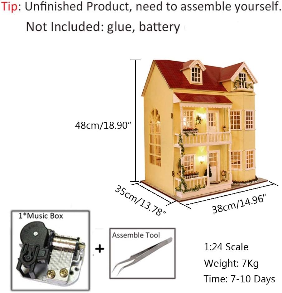 MAGQOO 3D Wooden Dollhouse Miniature DIY House Kit Tiny Mini House Kit DIY Dollhouse Miniature Kit Music Box and Glue Included(House of Fairy Tales)