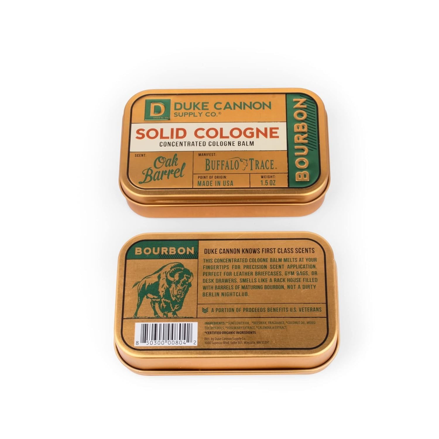 Duke Cannon Solid Cologne for Men, Bourbon Scent, Concentrated Balm, 1.5 oz | Woodsy charred oak barrel aroma inspired by classic bourbon craftsmanship