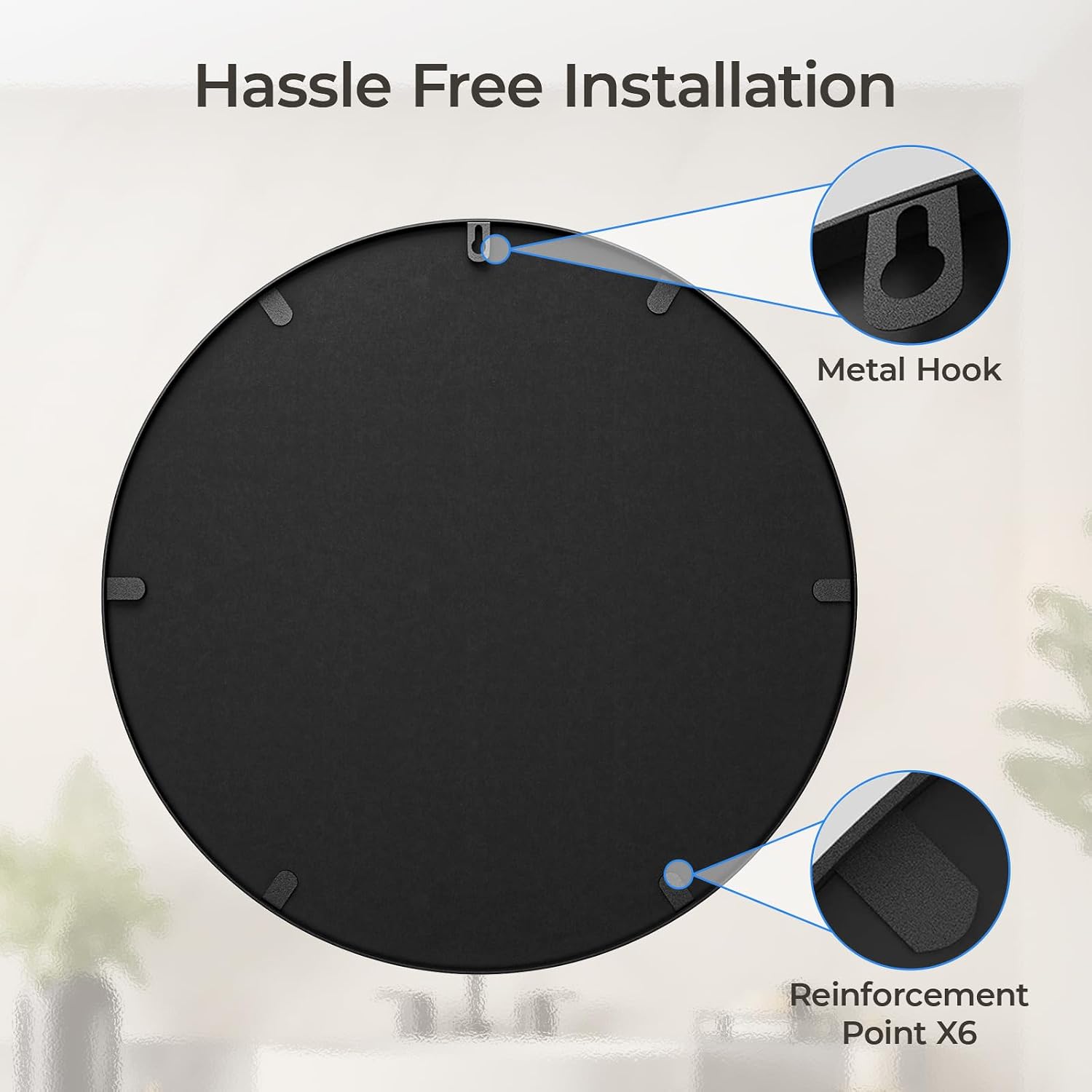 USHOWER Frameless Round Bathroom Mirror 24"
