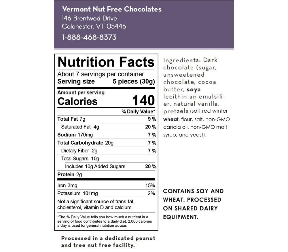 Vermont Nut Free Chocolates Dark Chocolate Covered Mini Twist Pretzels | 7 Ounce Bag, Peanut And Tree Nut Free, Egg-Free, Kosher Certified, Allergy Friendly, Safe for School Snacks