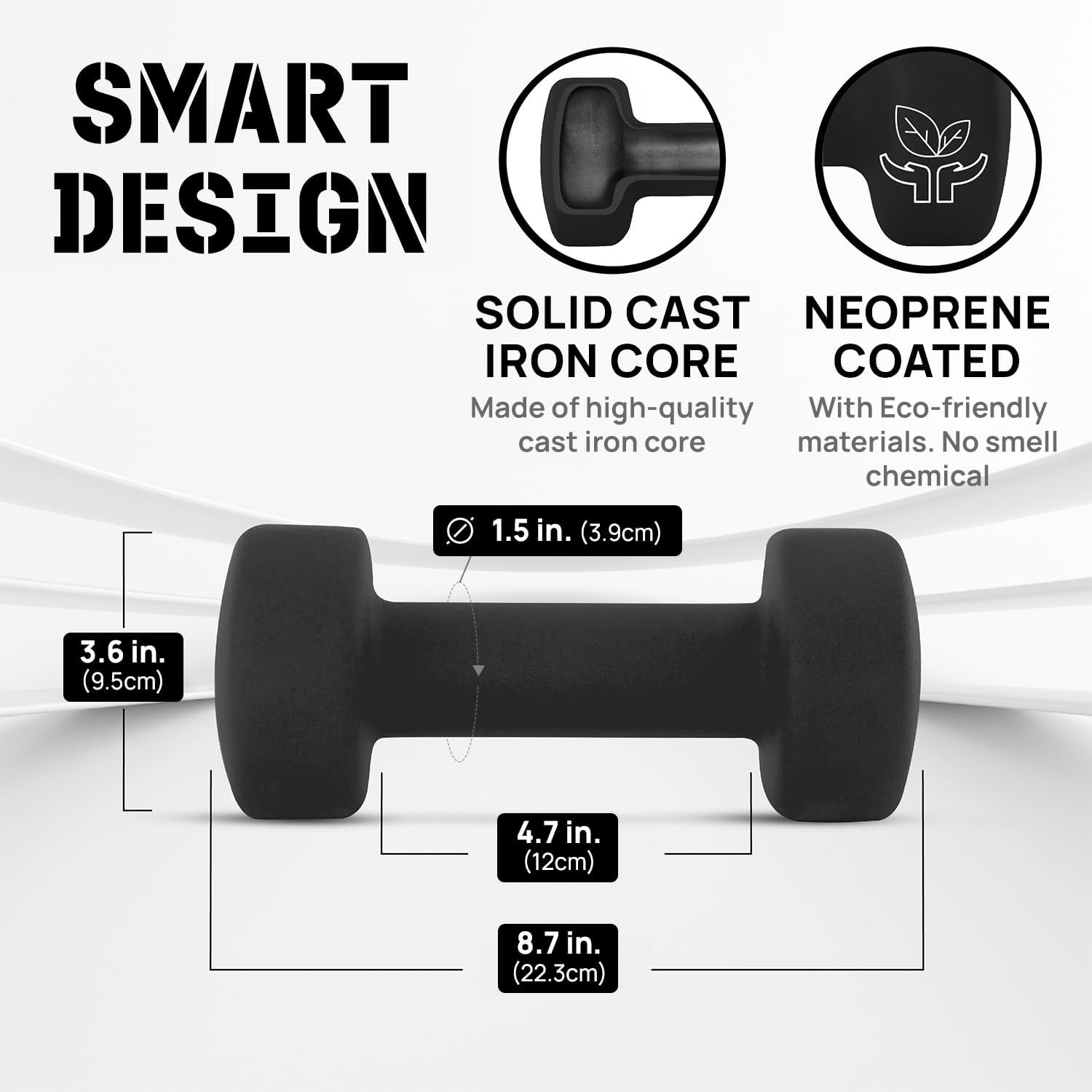 Yes4All Neoprene Coated Dumbbell Hand Weight Sets of 2 - Multiple Weight Options with 15 Colors, Anti-roll, Anti-Slip, Hexagon Shape