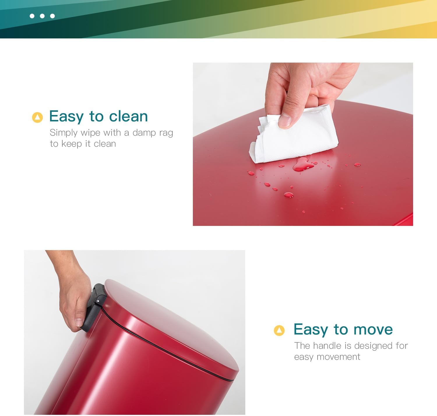 FDW | 13 Gallon Trash Can with Lid | Steel | Fingerprint-Proof | Made of Brushed Stainless Steel | Soft-Close Step Pedal | Hands-Free Use | Easy to Clean | for Kitchen, Office, Bathroom