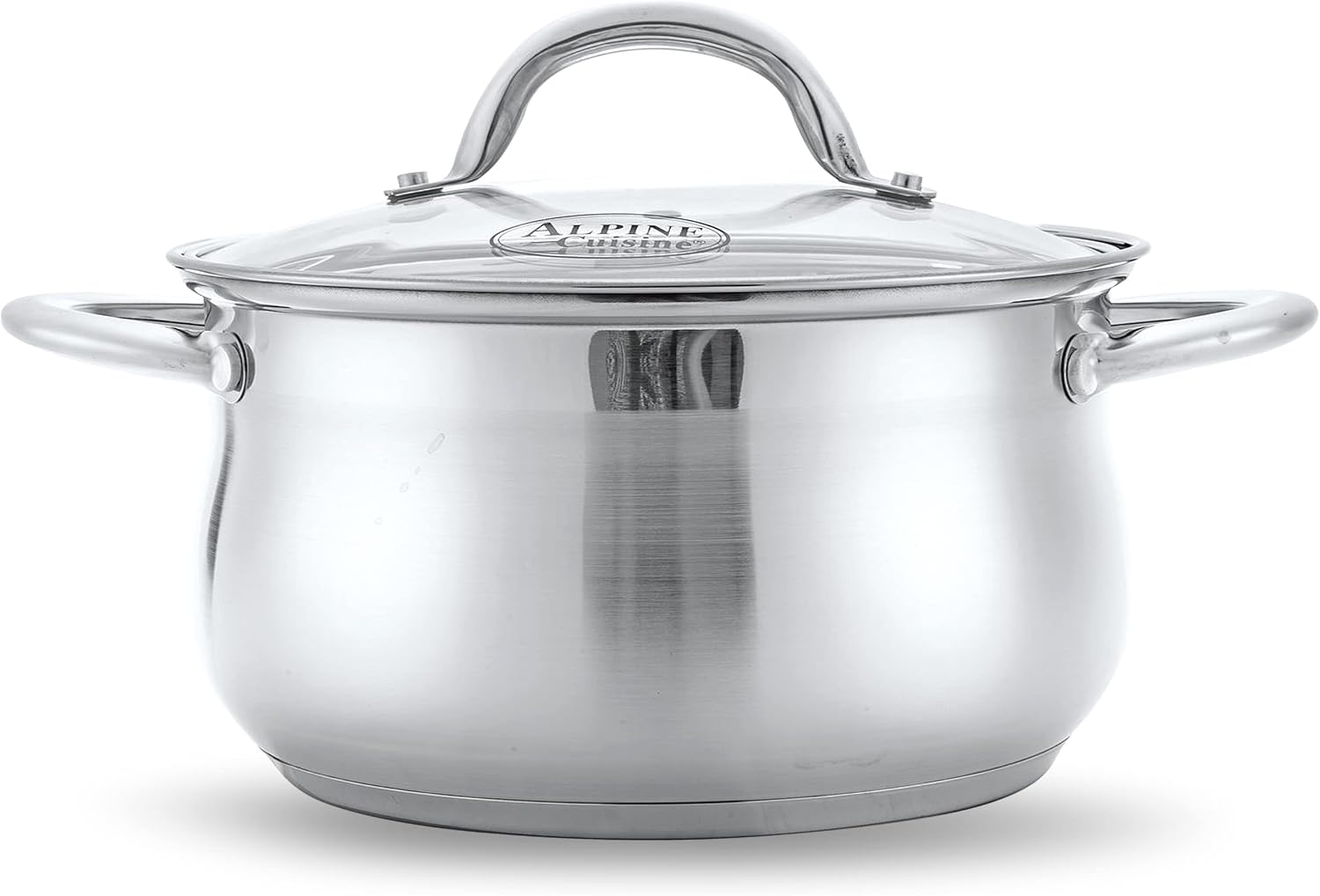 Alpine Cuisine 2-Quart Stainless Steel Dutch Oven with Tempered Glass Lid, Belly Shape, Heavy Duty & Dishwasher Safe