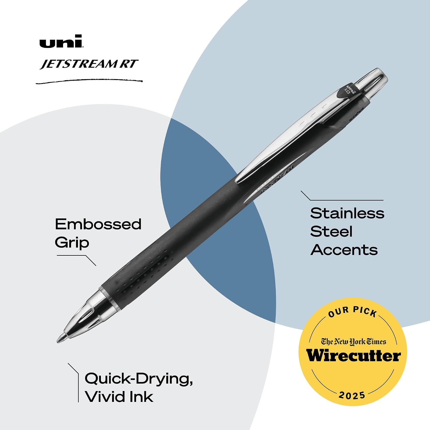 uniball™ Jetstream RT Ballpoint Pens, Black Ink, 0.7mm Fine Point, 3 Count | Retractable, Smooth Writing, Quick-Drying, Smear-Resistant, uni Super Ink™
