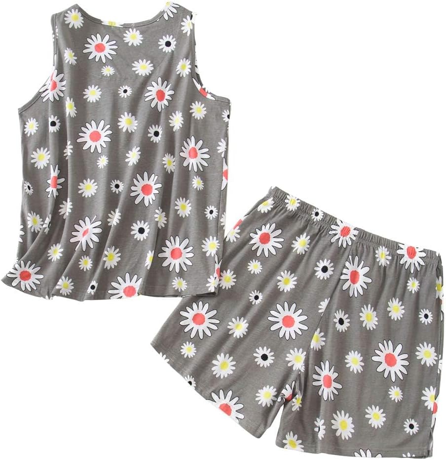 ENJOYNIGHT Womens Pajama Set Cotton Summer Sleep Tank and Shorts Pjs