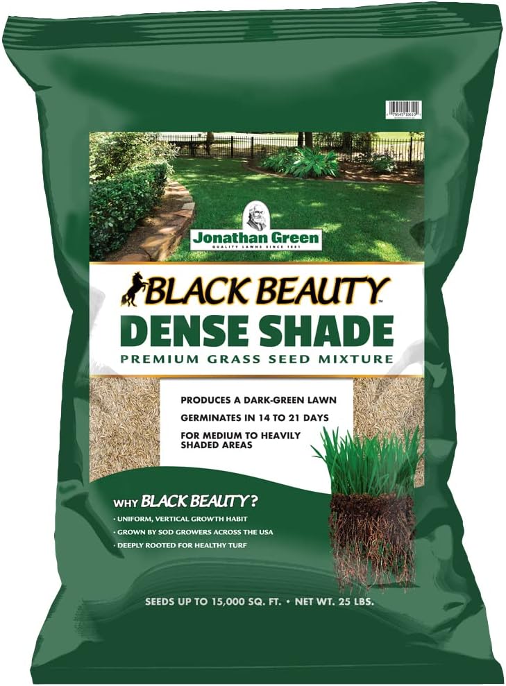 Jonathan Green (10610) Black Beauty Dense Shade Grass Seed - Cool Season Lawn Seed (25 lb) | Grows Well in Medium to Densely Shaded Areas