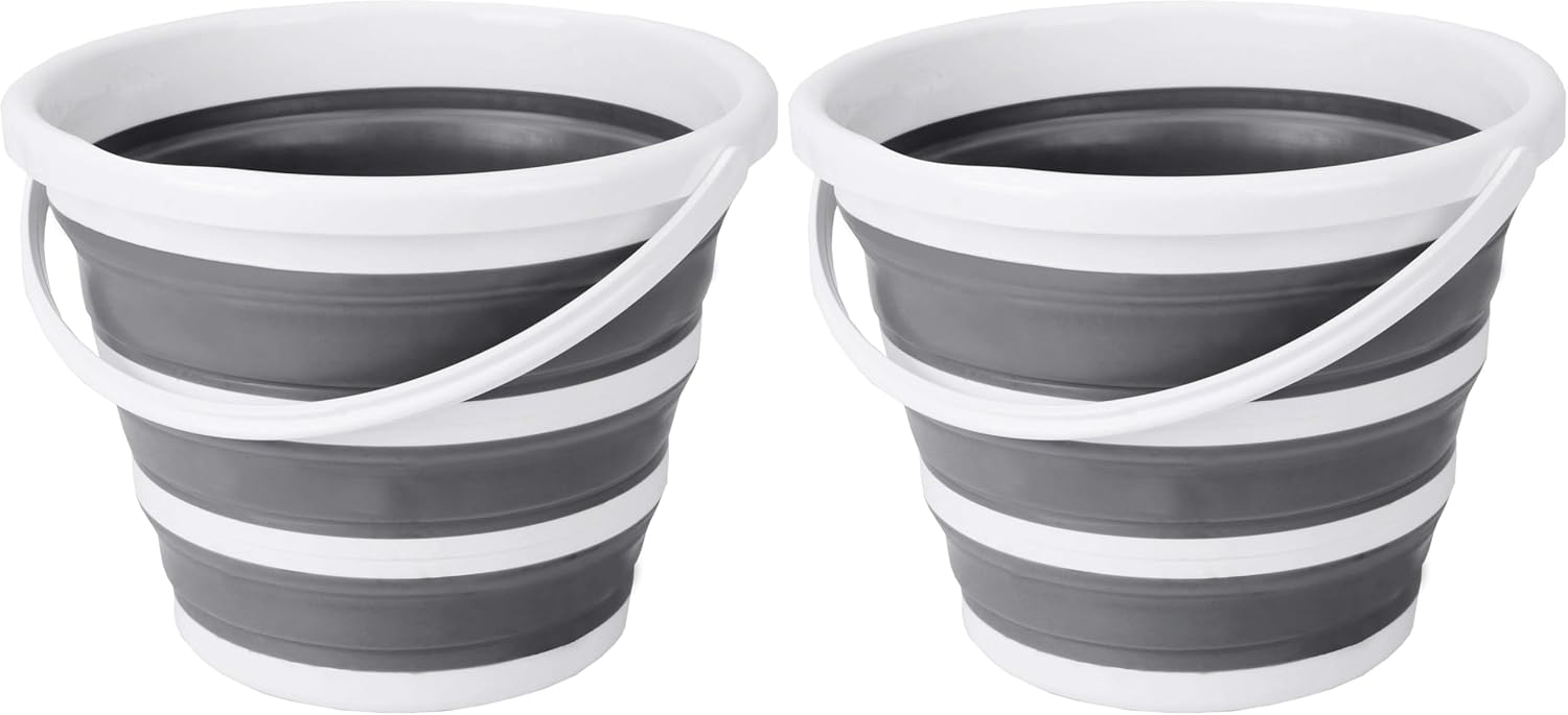 Eurow Indoor and Outdoor Collapsible Bucket with Handle, 10 Liters, 2.6 Gallons, Gray and White