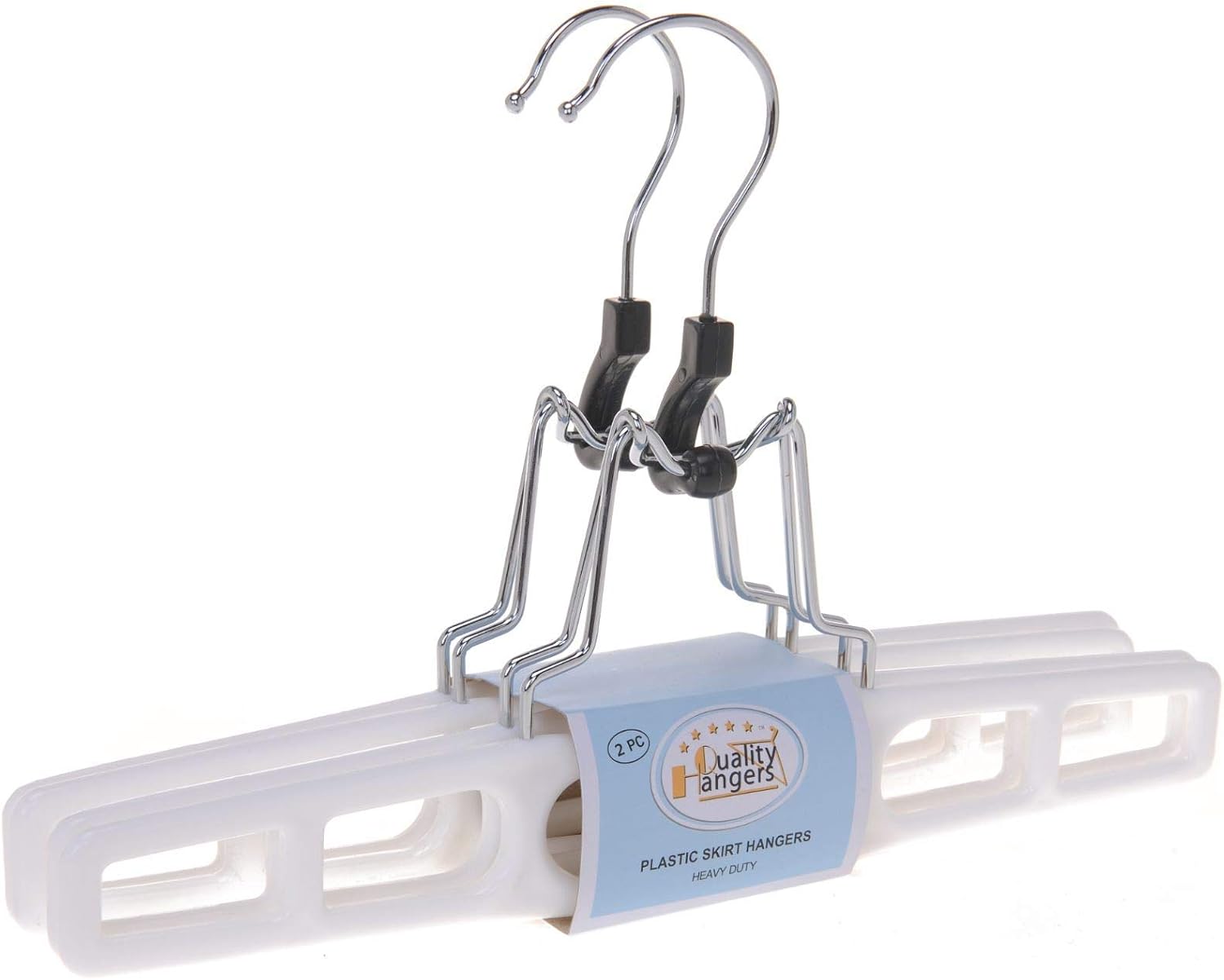 Quality Hangers 10 Pack Premium Skirt Hangers - Thin Space Saving Pant Hangers Set with Clamp, Shorts Hangers with Heavy Duty Locking Clasp
