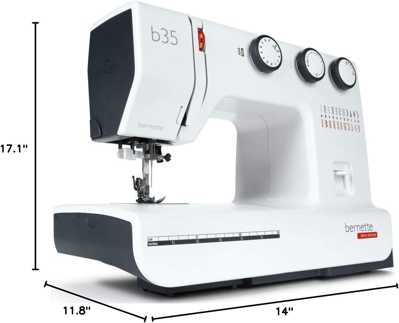 Bernette B35 Sewing Machine Swiss Design with 23 Stitches, 7 Presser Feet, Automatic Buttonhole, Quilting, Heavy-Duty Build, LED Light, Portable