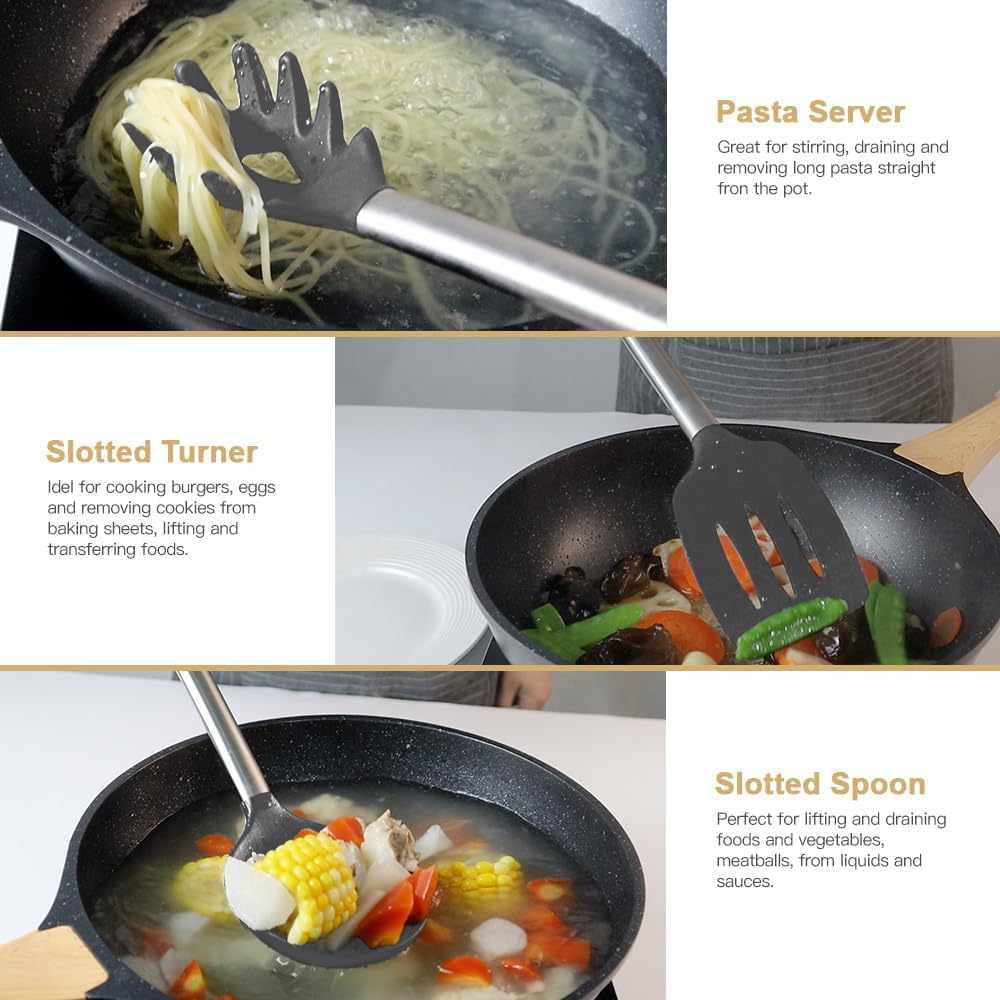 Kitchen Utensil Set-Silicone Cooking Utensils-33 Kitchen Gadgets & Spoons for Nonstick Cookware-Silicone and Stainless Steel Spatula Set-Best