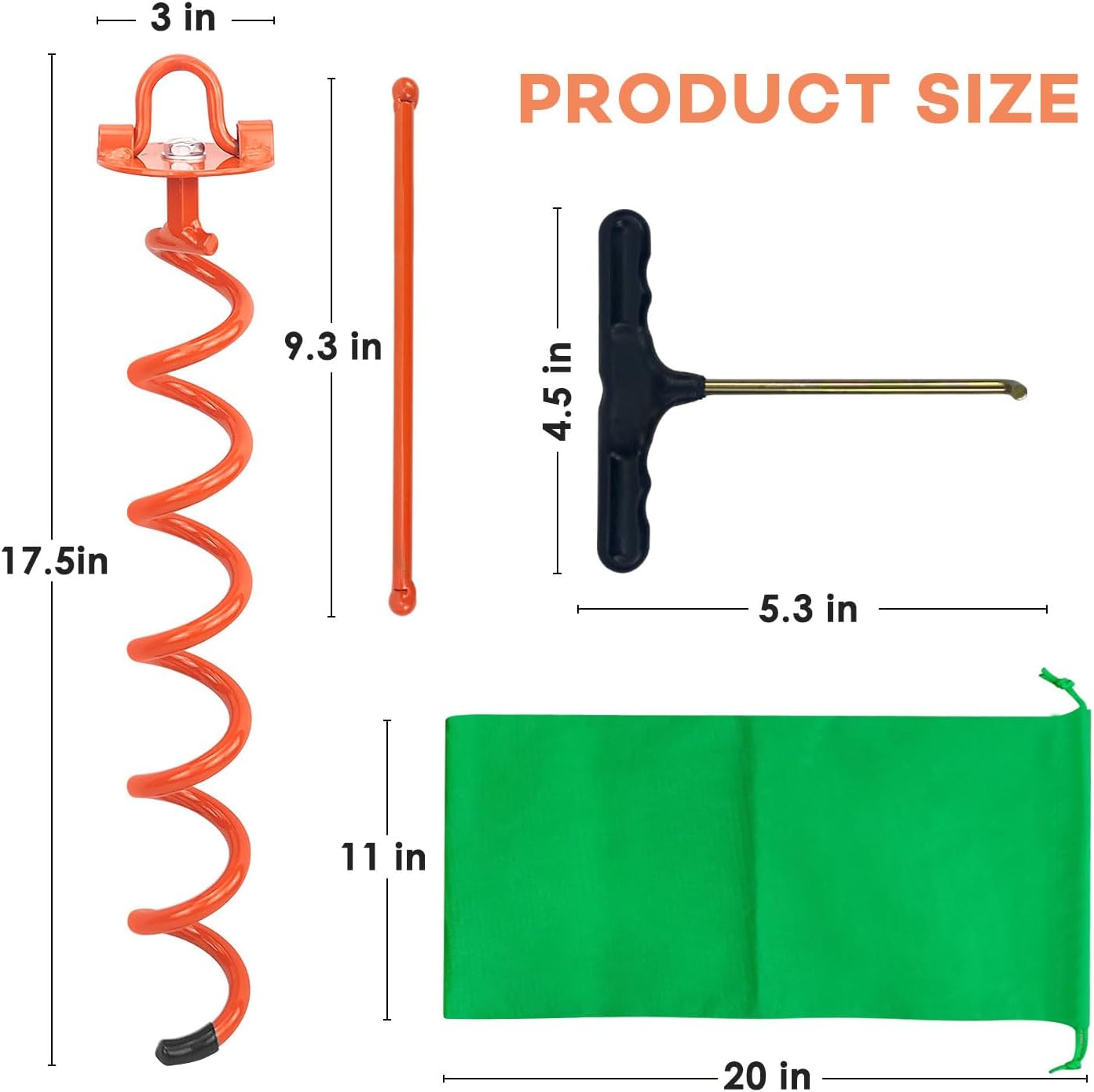 MIXXIDEA 11.4 Inch Gound Anchors Screw in, Metal Spiral Earth Anchors Kit, Heavy Duty Folding Ring Spiral Stake, Silver Ground Stakes for Tent