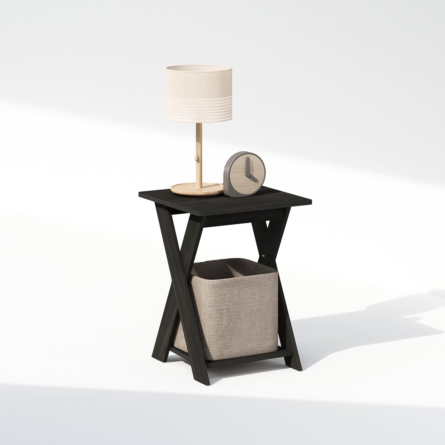 Furinno SIMPLE DESIGN Side Table, 2-Tier Modern End Table with Soft Edges, Open Shelves Night Stand, Bedside Table, for Living Room, Bedroom, French Oak