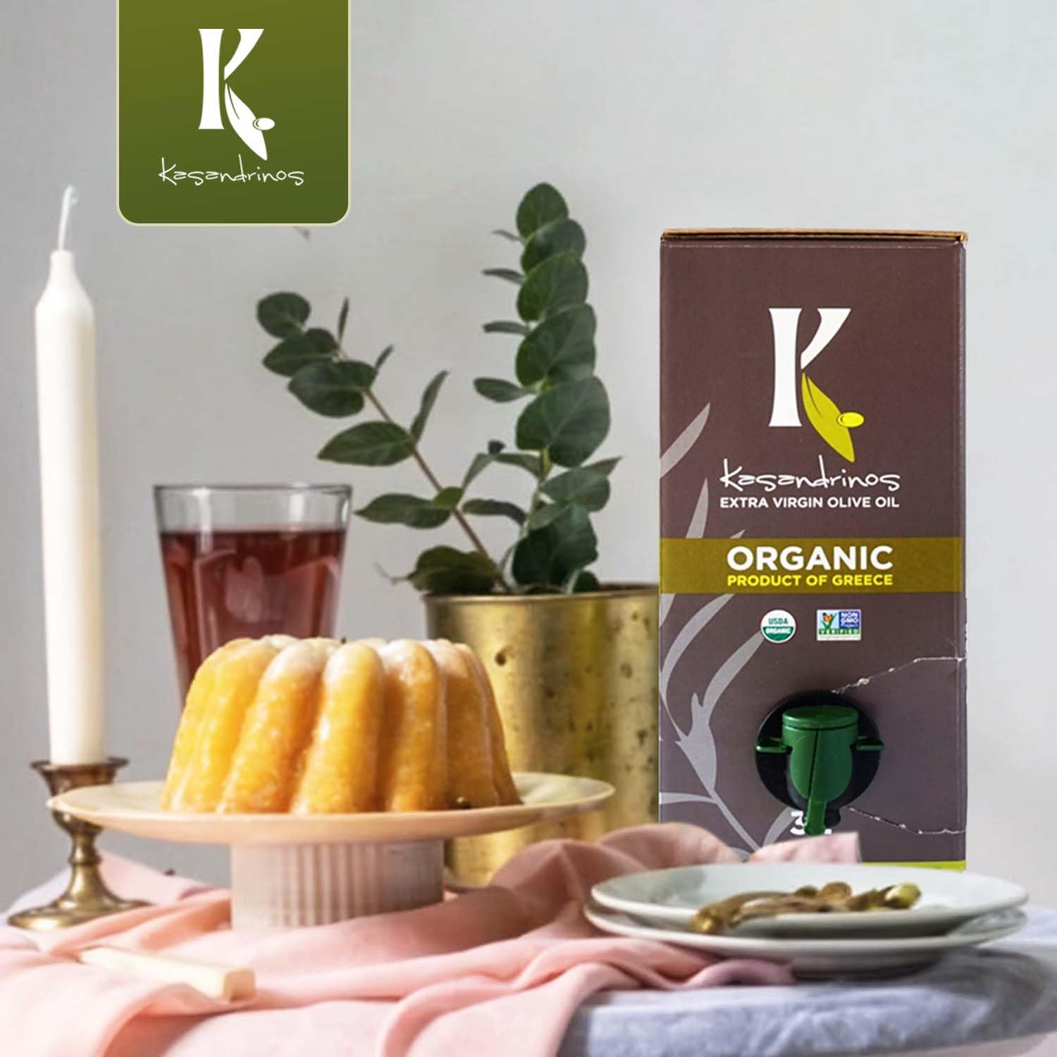 Kasandrinos Organic Olive Oil Extra Virgin, Polyphenol Rich Greek Olive Oil, 100% Organic First Cold Pressed, Mild + Delicate Flavor, Verified by Non GMO, 500 ml / 16.9 oz